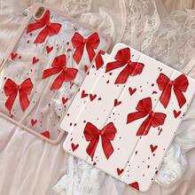 一款可爱的卡通红色蝴蝶结爱心图案双面亚克力透明水晶后盖，防震，适用于iPad 7、8、10代（10.2英寸），内置笔槽，支持睡眠/唤醒功能，是理想的圣诞节和新年礼物。 - 彩色 - 查看 4