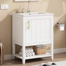 Single Sink Bathroom Vanity Unit, 60 Cm Washbasin Unit With Ceramic Basin And Shelf, White - White - View 3