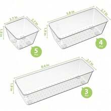 12 PCS Clear Plastic Drawer Organizers Set, 3-Size Versatile Bathroom And Vanity Organizer Trays, Non-Slip Storage Containers For Makeup, Jewelries, Bedroom,Kitchen Utensils And Office - Trong sáng - Xem 4
