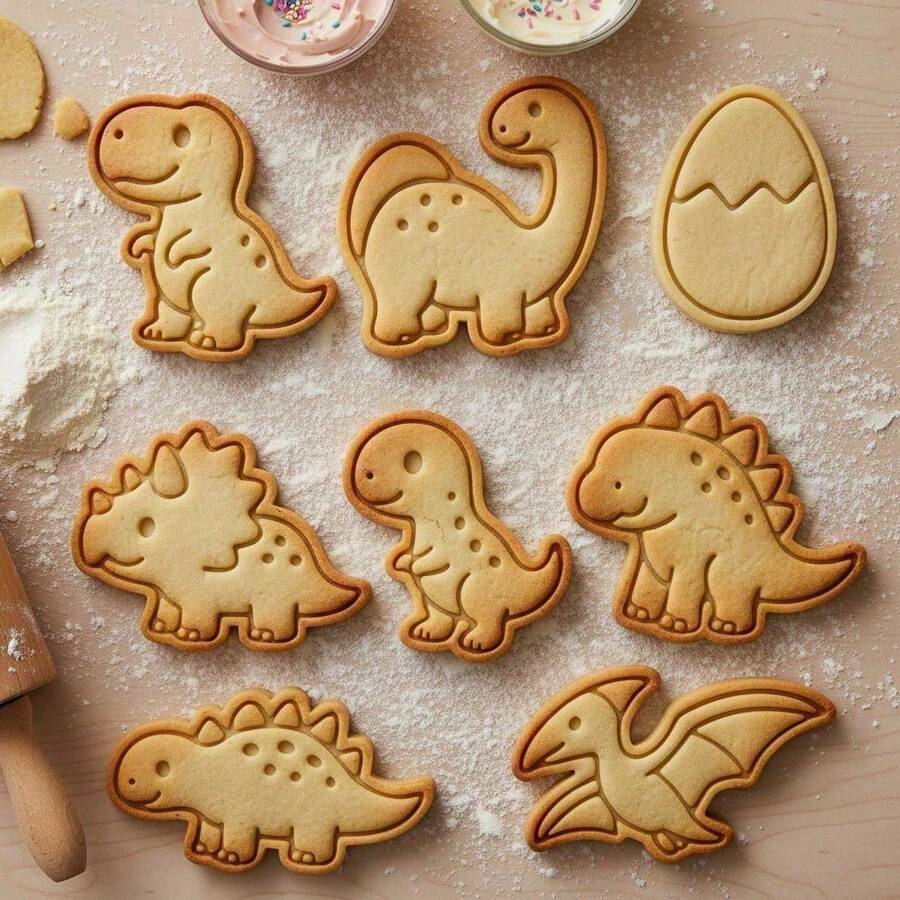 Kit With 8 Dinosaur-Themed Cookie Cutters For Cookies, Fondant, And More. - 彩色 - 查看 1