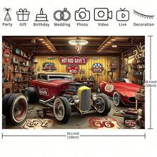 1pc Garage Scene Banner, Vintage Hot Rod Garage Background Cloth, Perfect For Car Photo Backdrops, Themed Party Decorations, Ideal For Photo Props, Home Decor, Room Decor, Party Background Decor, Decorative Backgrounds. - Multicolor - View 6