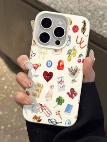 Ilustraciones variadas en acuarela de diversos objetos y símbolos. Esta elegante funda es compatible con los modelos  17, 16, 15, 14 Pro Max, 13, 12, 11, XR y XS Plus. Fabricada en TPU flexible, resistente a golpes y arañazos, ofrece una excelente protección contra caídas y un agarre cómodo. Es un regalo ideal para familiares, amigos y seres queridos, y una opción perfecta para festivales. - Blanco - Ver 6