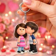 Llavero de pareja de dibujos animados lindos - Personalizado con sus nombres - Llavero acrílico duradero para parejas, regalo ideal para aniversario y Día de San Valentín para él y ella - Llavero de pareja C-Cute - Ver 2