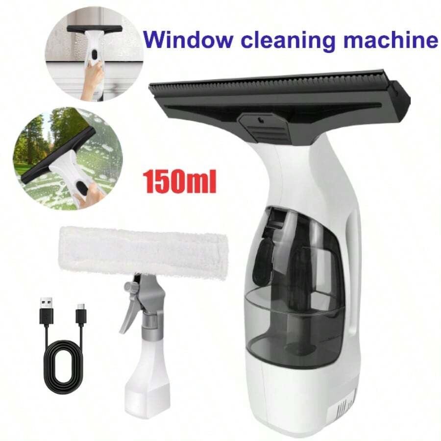 Royalswill Cordless Window Vacuum Cleaner, Window Cleaning Tools, Window Vacuum Cleaner, Rechargeable Window Cleaner - 28cm Squeegee Element And 150ml Water Tank, Cordless Window Cleaner With 200ml Spray Bottle