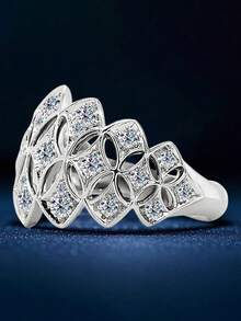 1pc Women's Elegant Square Cubic Zirconia Ring, Suitable For Wedding, Engagement, Anniversary Party, Valentine's Day Gift - Silver - View 4