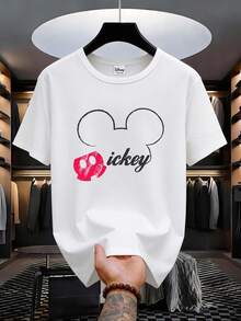 Disney Mickey Mouse Half Face Graphic Distressed Short Sleeve T-Shirt, Casual Streetwear Style Suitable For Daily Wear, Beach Vacation, Men's Fashion, And Carnival Events - White - View 2