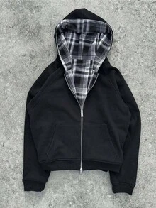 Reversible Plaid Hoodie | Vintage Y2K Design With Elegant Layering For Casual Wear - 1 - 查看 3