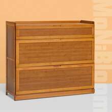 Bamboo 5 Tier Shoe Storage Cabinet With Pull-Down Doors For Heels Sneakers Shoes Rack Organizer For 31-35 Pairs Entryway Hallway Living Room - màu nâu - Xem 4