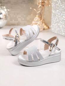1 Pair Summer High Heel Sandals, Fashionable Soft Bottom Outdoor Peep Toe Non-Slip Strap Thick Bottom Sandals, Suitable For Parties And Outdoor Wear - Silver - View 5
