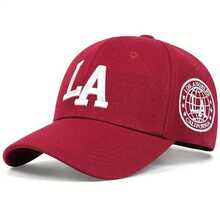 Gorras de béisbol unisex con bordado de letras LA, gorras informales ajustables para exteriores, primavera y otoño, sombrero protector JLWW - Rojo - Ver 6