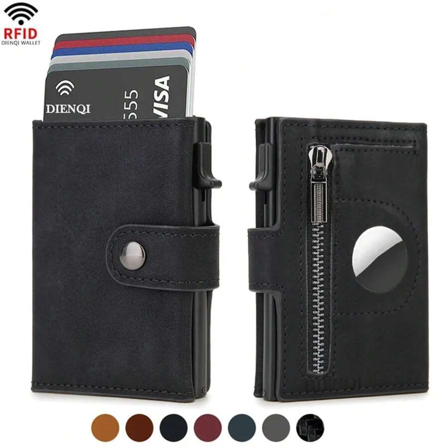 Carteras Airtag de cuero Rfid para hombre, tarjetero de lujo, billeteras para rastreador de etiquetas de aire, regalos para hombre, billetera delgada personalizada, monedero H5JS - Marrón - Ver 1
