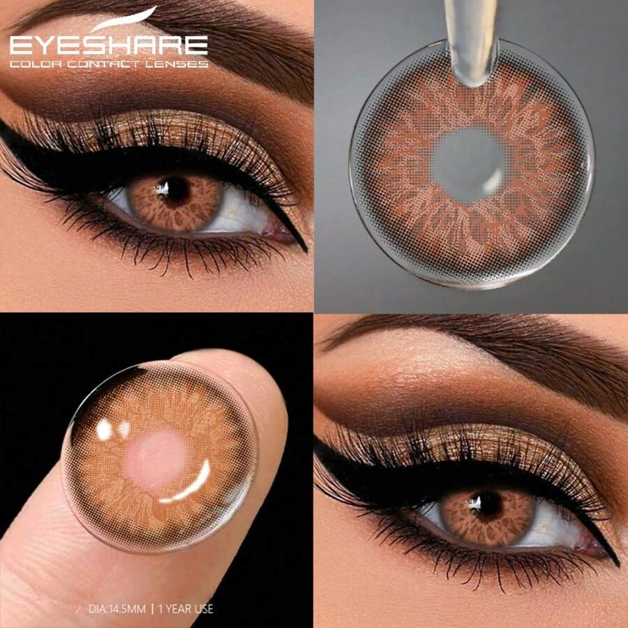 EYESHARE 1副灰色放大双眼自然年抛型大直径彩色隐形眼镜，适合约会或日常佩戴，蓝色镜片