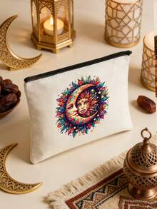 这款手提包兼化妆包饰有神秘的日月图案，可用作护肤品收纳包，大容量时尚简约亚麻材质，适合户外野餐、聚会、旅行和购物。这款大号包包也适合学生和返校学生使用。图案包含阿拉伯语、中东元素、斋月、星月、油灯、骆驼和阿拉伯祝福语。斋月吉祥 (Ramadan Mubarak)、斋月吉祥 (Ramadan Kareem)、奉至仁至慈的之名 (Bismilah)、开斋节快乐 (Eid Mubarak)、开斋饭 (Iftar) 和情人节礼物。 - 彩色 - 查看 5