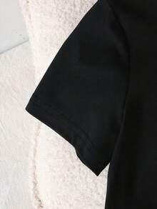 Realistischer Fuchsprint, Jungen-/Mädchenstil, geripptes T-Shirt aus reiner Baumwolle, Preppy-Stil, sportliche, weiche und atmungsaktive Kurzarm-Kinderbekleidung. - Schwarz - Übersicht 4