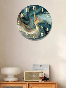 1pc Silent Non-Ticking Wall Clock - Modern Marble Pattern Design, Navy Blue & Gold, Elegant Wooden Frame - Suitable For Living Room, Bedroom, Office, Kitchen - Provided In 10/12 Inch Sizes - Requires AA Battery (Battery Not Included) - Minimalist Home Decor, Abstract Pattern, High-Quality Craftsmanship, Fashionable Clock, Interior Designer's Choice - Multicolor - View 2