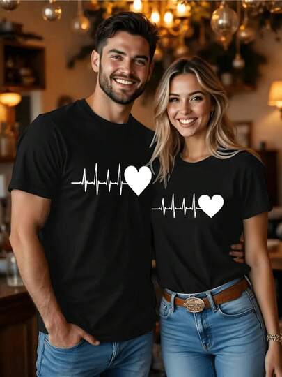 Camiseta unisex de San Valentín con diseño de latido y corazón blanco que simboliza el amor y la pasión - 1 pieza U1JV