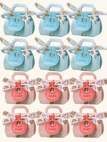 6pcs Gift Box, Pink/Blue Bib Candy Box, Party Favor Box, Tabletop Decor, Suitable For Gender Reveal Party, Holiday Party And Themed Events, Boy Girl Party, Birthday Party, Baby Shower - Multicolor - View 1