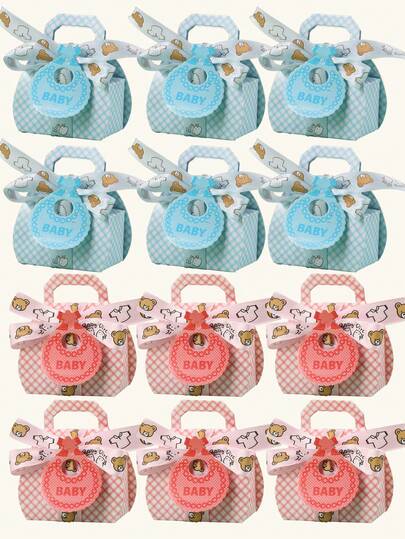 6件装礼盒，粉色/蓝色围兜糖果盒，派对回礼盒，桌面装饰，适用于性别揭晓派对、节日派对和主题活动、男孩女孩派对、生日派对、迎婴派对