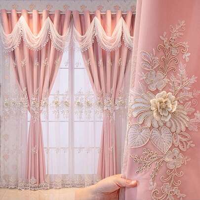 1pc European Style Luxury Double-Layer Ruffle Sheer Curtain, Ruffle Heading Design, Blackout Bedroom Curtain, Princess Style, Suitable For Children, Living Room, Bedroom, Children's Room, Decorative Window Treatment