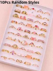 Bộ 10 chiếc nhẫn hình bướm và trái tim pha lê màu hồng thanh lịch và thời trang, món quà lãng mạn cho buổi hẹn hò/Ngày Valentine, phụ kiện trang sức đeo hàng ngày. - 10 chiếc nhẫn đeo ngón út đính đá màu hồng - Xem 19