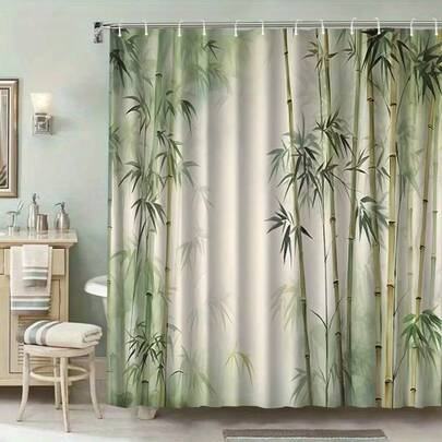 1件竹纹浴帘，高端优雅浴室帘，多用途浴帘，浴室装饰及配件