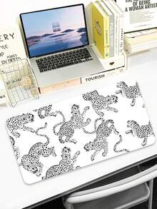 1 Piece, Black Leopard Pattern, PU Leather Mouse Pad, 2mm Thick, Small Office Desktop Mat, Suitable For Students/Gamers/Laptop Users, Waterproof And Non-Slip. - White - View 3