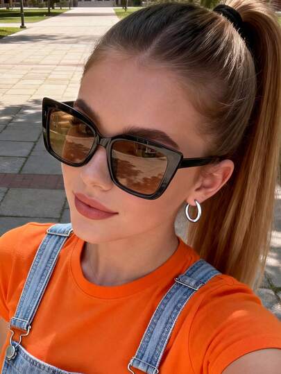 1 Pair Unisex Brown Cat Eye Square Frame PC Frame Vintage Fashionable Fashion Glasses