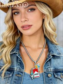 高品质女士复古波西米亚风西部印花合金首饰套装，喷涂工艺，多种颜色搭配不同风格，适合日常出行或派对佩戴，2026新款上市，是重要节日送礼佳品，佩戴后定能收获无数赞美，现在就把它加入你的首饰盒吧！如果您对产品满意，请留下五星好评并分享您的美照。 - 多色COWBOY小牛頭 - 查看 5