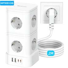 HITRENDS [ Charging Wonder ] 12-In-1 Tower Socket 8AC+2USB-C+2USB-A Fast Charging 3680W High Power 2-Meter Extension Cable Overload Protection Suitable For Office/Home/Kitchen - EU E Type Plug(220-240V) - View 1