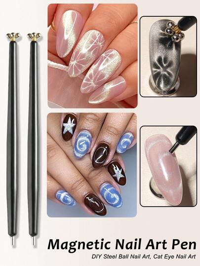 2/1 pieza Bolígrafo magnético multifuncional de doble extremo con forma de flor, herramienta de arte de uñas. Se puede usar para decoración de uñas con bolas de acero, arte de uñas de ojo de gato, accesorios de salón de uñas y suministros de arte de uñas.