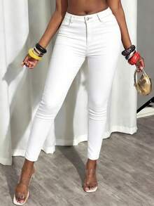 Women's Pocketed Skinny Fit Casual Jeans Spring White - White - View 2