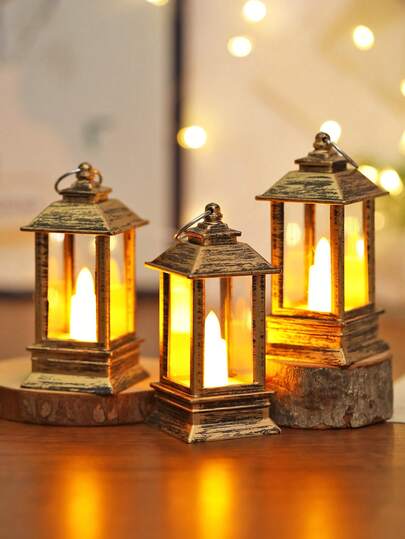 1pc/3pcs/4pcs Portable Retro Mini LED Decorative Lanterns, Plastic 4-Corner Lantern Design, Suitable For Home Decor, Indoor Room Decor, Bedroom, Dining Table, Wedding Party, Holiday Decoration, Battery Included