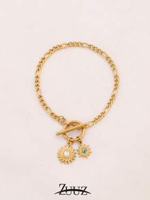 1pc Gold Plated Stainless Steel Natural Stone Sun Charm Bracelet For Women Chain Bracelet Jewelry Gifts Suitable Daily Wear - Bracelet - View 3