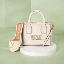 Vizzano Slide Sandal With Textured Strap And Metallic Logo Detail - Cream Lezard - View 2