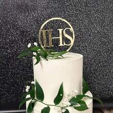 6 piezas Juego de decoraciones de pastel de acrílico dorado, Decoraciones para pastel con diseño de IHS María, Adecuado para bautizo, decoración de fiesta de comunión - Multicolor - Ver 2