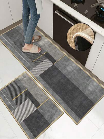 3,5 mm dicke weiche Gummi-Leinen Küchenvorlage, moderner geometrischer abstrakter Stil Küche saugfähiger Teppich, mit Kante um Ablösen zu verhindern, wasseraufnehmend und leicht zu reinigen, Leinen-Oberfläche, Schaumstoff-Mittelschicht, Gummi-Unterseite, geeignet für Küchenteppiche, Küchendekoration, Hochzeitsdekoration, Heimdekoration, Badematten, Eingangsteppiche, Waschküchenteppiche, Flurteppiche, Wohnzimmerteppiche usw.