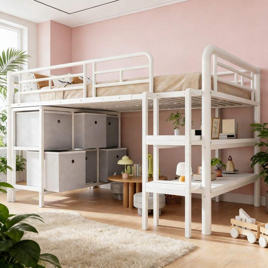 Kids Bed Frames, Headboards & Footboards - White + Metal + 90cm*200cm - View 1