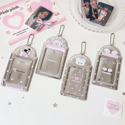 Bộ thẻ mặt dây chuyền hình trái tim lấp lánh 3 inch dành cho học sinh, thẻ nhỏ in hình ngôi sao, dùng để trưng bày thẻ, kèm túi đựng thẻ khi đi xe buýt hoặc túi đựng thẻ khác.