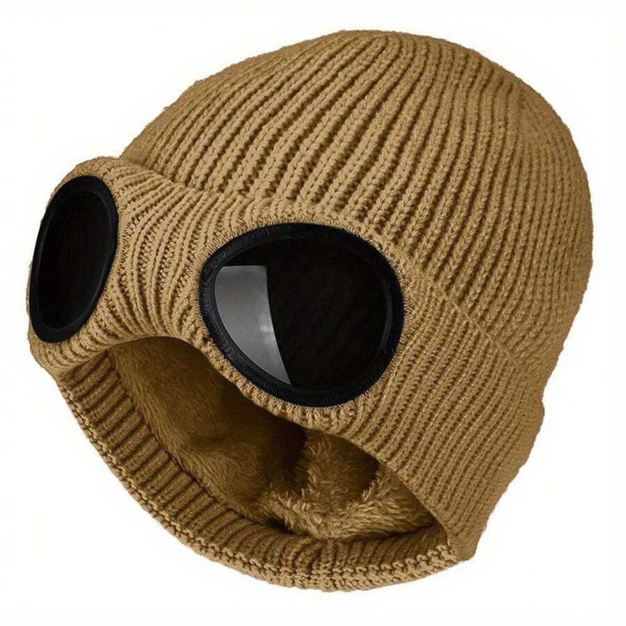 Pilot Cold-Proof Hat Outdoor Riding Ski Cap Plus Velvet Warm Ear Wool Cap - Khaki - View 1