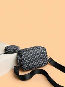 2pcs/Set Men Mini Crossbody Bag, Key Pouch, Retro Shoulder Bag, Camera Bag, Fashion Backpack, Perfect For Valentine's Day - Black and White - View 9
