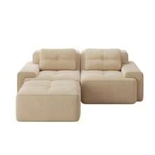 Boneless Modulsofa, Modernes L-förmiges Modulsofa für Wohnzimmer mit Tiefem Sitz, bequemes Corduroy-Cloud-Sofa mit Ottoman, Getuftetes Zweisitzer-Schlafsofa, Beige - Beige + Velours côtelé + 2 places - Voir 7