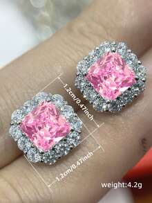一对优雅粉色立方氧化锆耳钉，适合女性佩戴，可用于婚礼、订婚、周年纪念、派对、情人节等场合。 - 粉色 - 查看 5