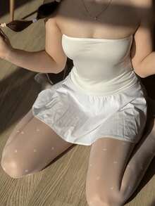 女士新款爱心图案透明连裤袜 - 可爱甜美风格连裤袜，时尚日常约会必备，高弹亲肤 - 白色 - 查看 4