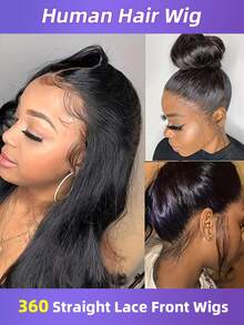 Straight 360 Lace Front Wigs Human Hair Pre Plucked 26 Inch 180% Density Wig Soomthly Layered Transparant Full Lace Human Hair 360 Glueless Wigs For Women Graduated Wig - Natural Black - View 3