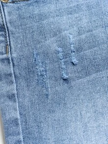 Boys' Summer Distressed Cat Whisker Washed Denim Shorts With Text Embroidery - Light Wash - View 8
