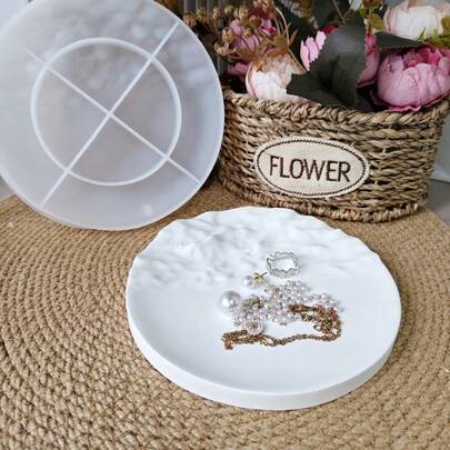 1pc DIY Asymmetrical Ocean Wave Large Round Textured Tray Mold, Resin Casting Mold, Water Wave Pattern Dish Decor, Suitable For DIY Handmade, Daily Storage Container Making