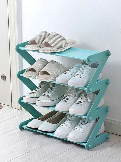 رف أحذية معدني على شكل حرف Z ذو 4 طبقات - منظم مدخل موفر للمساحة، سهل التركيب بدون أدوات، تصميم حديث ومتين للمنزل والخزانة والممر، رفوف معدنية متينة، تخزين أحذية سهل التركيب، رف أحذية حديث، بناء متين