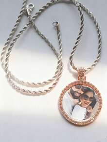 1pc Customized Sparkling Cubic Zirconia Round Pendant Necklace, Personalized Photo/Couple Photo Pendant Necklace, Suitable For Women, Men, Family, Friends, Parents, Boyfriend, Girlfriend, Suitable For Holidays, Anniversaries, Birthdays And Other Occasions - Multicolor - View 5