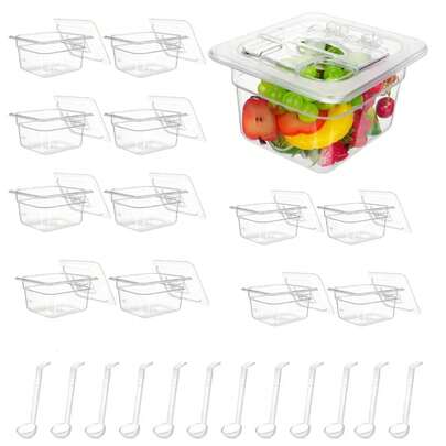 12PCS Insertos de policarbonato 1/6, Policarbonato transparente, Tuppers Apilable para Hotel, Recipientes transparentes con tapas, Adecuado para hoteles, restaurantes, familias