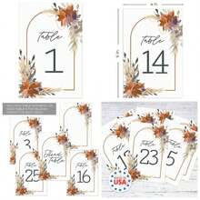 Greenery Wedding Table Numbers/ 28 Elegant Wedding Reception Table Number Cards/ 4 Inchx 6 Inch Flat Faux Gold Anniversary Event Table Organization/Made In USA - White, Orange, Purple, Grey, Yellow, Green, Tan - View 1
